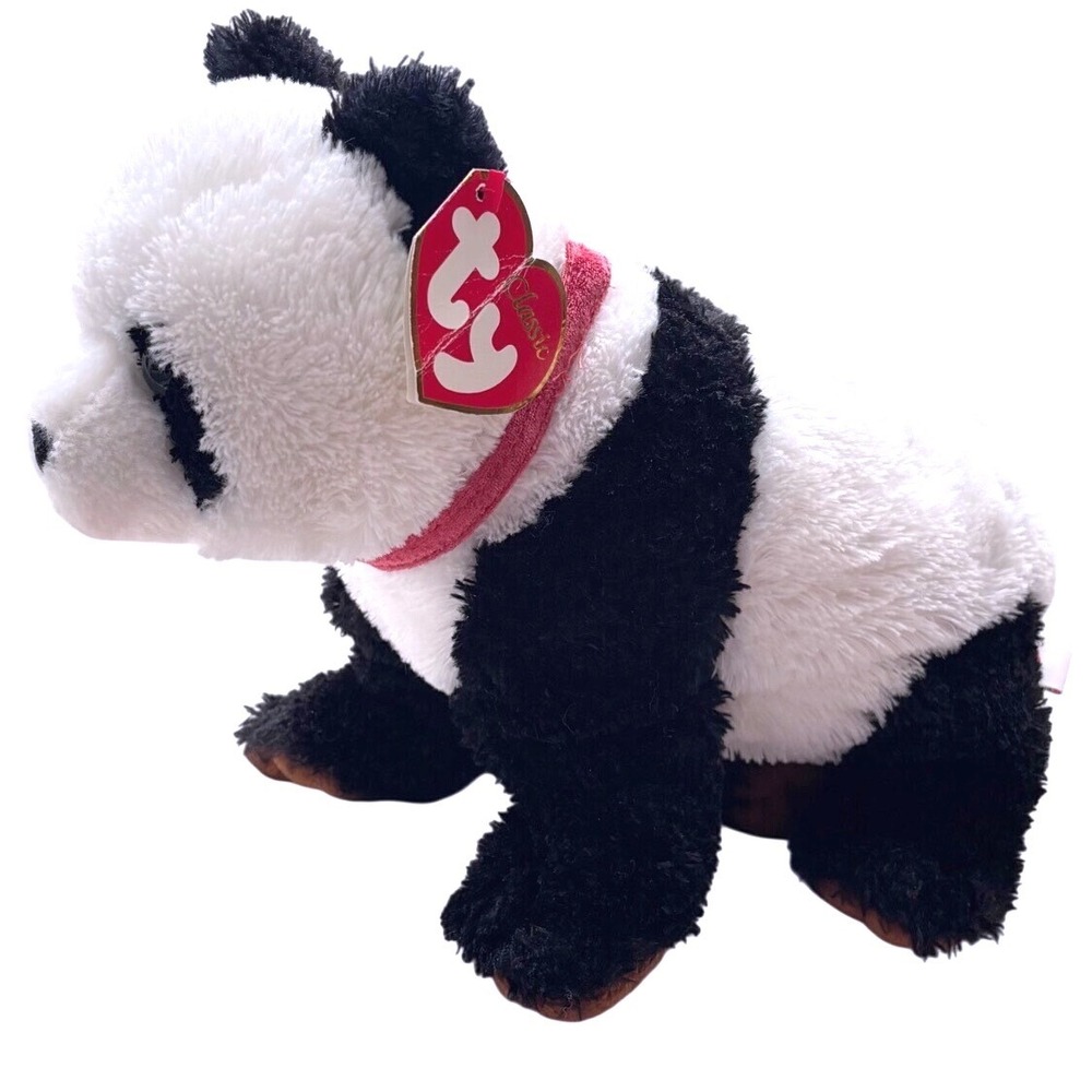 TY Classic Beckett Panda Borders Exclusive  Plush Red Collar 13" w/ Tag